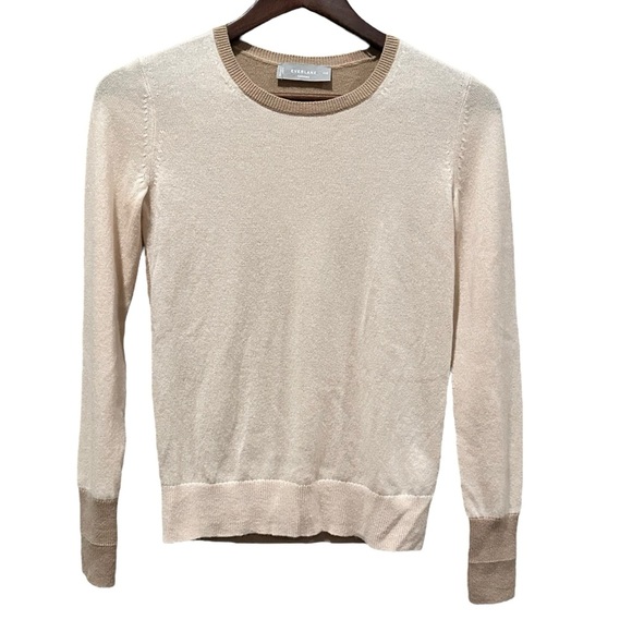 Everlane 100% Cashmere  Peach And Tan  Colorblock Sweater Women’s Size XXS - Picture 1 of 6